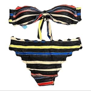 Cupshe Cheeky Gal 2PC Bikini Set Multi-Color Strapless Scalloped Trim Swimsuit